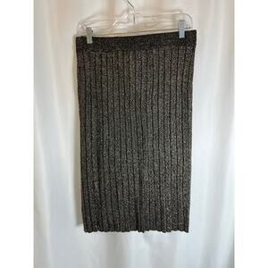 NWT Tahari Black Shimmer Metallic Pleated Midi Skirt Size M